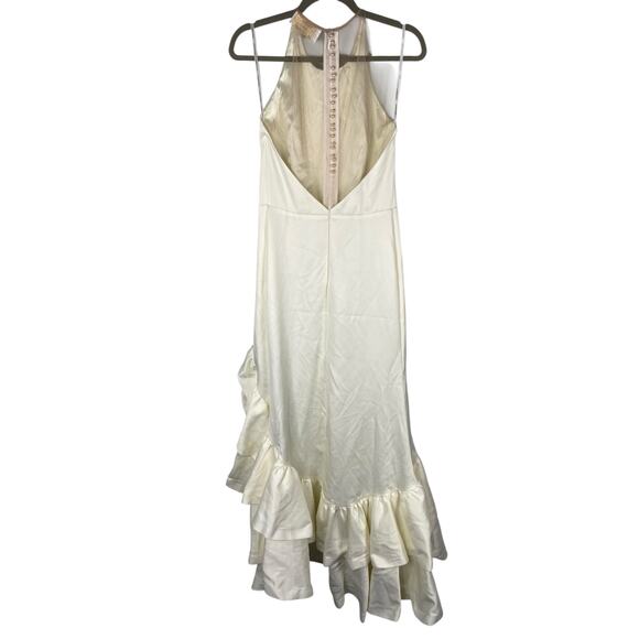 Bronx and Banco Paros Gown Silk Ruffle Hem Pearl Embellishments Bridal Wedding M - Picture 8 of 11